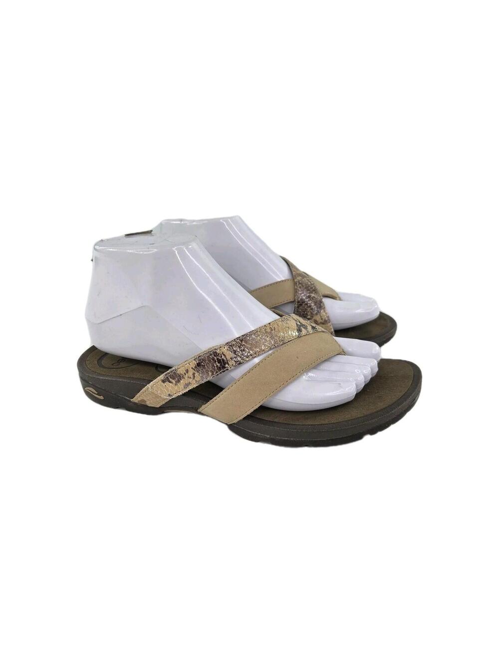 Abeo leather thong sandals Womens US 7 Tan snakeskin print strap Shoes